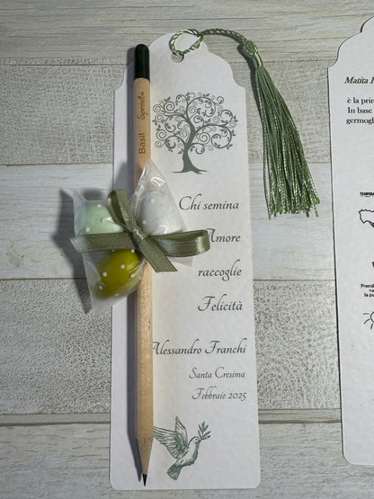 Bomboniera Comunione e Cresima - Segnalibro con Matita Seminabile e Confetti