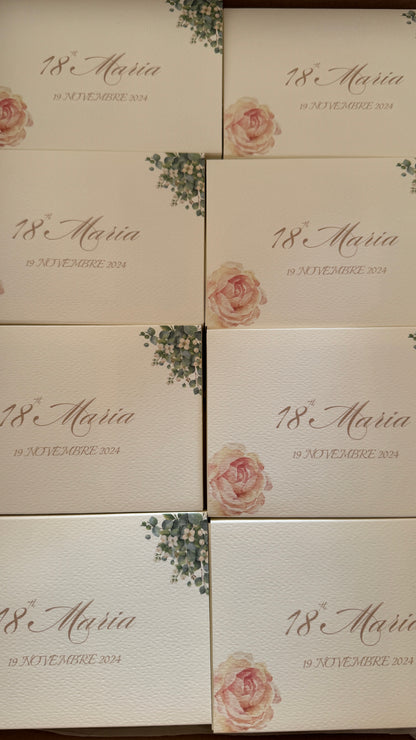 Peonia in cera di soia in cofanetto regalo personalizzato Diciottesimo