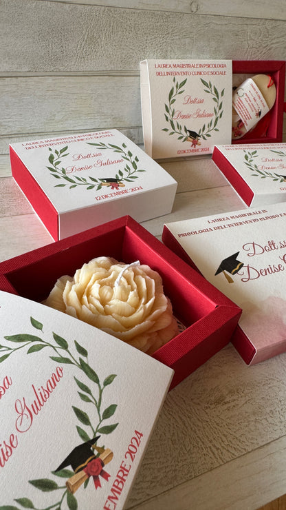Peonia in cera di soia in cofanetto regalo personalizzato