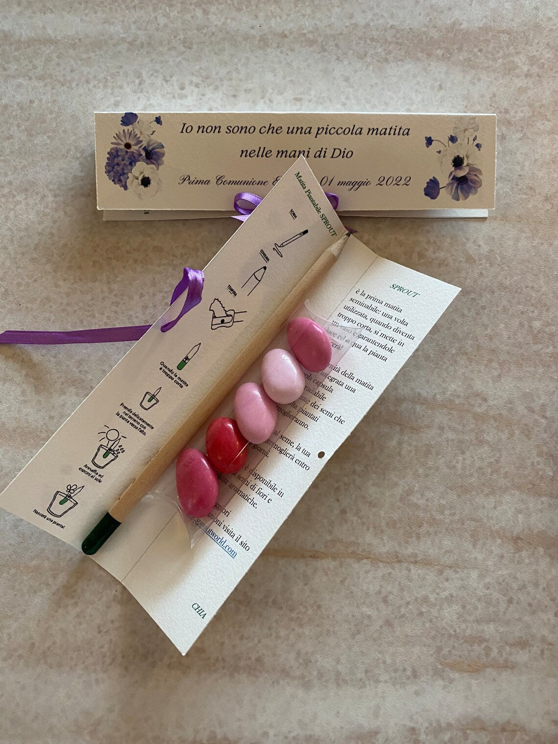 Confezione regalo porta Matita Seminabile personalizzata per Comunione-Cresima