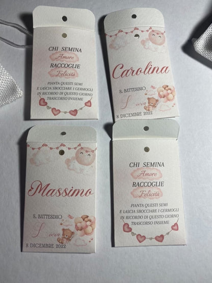 Segnaposto seminabile in bustina personalizzata Battesimo