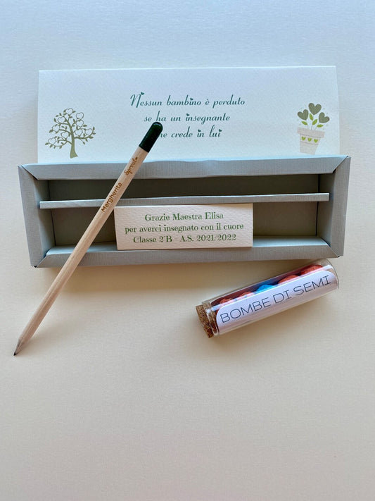 Cofanetto idea regalo seminabile con matita e bombe carta semi