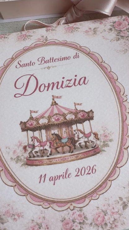 Bomboniera Battesimo con Cavallino Profumato in Cera di Soia - Cofanetto a Libro