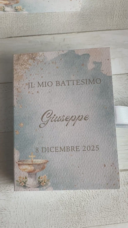 Bomboniera Battesimo con Cuore in Gesso Profumato - Cofanetto a Libro
