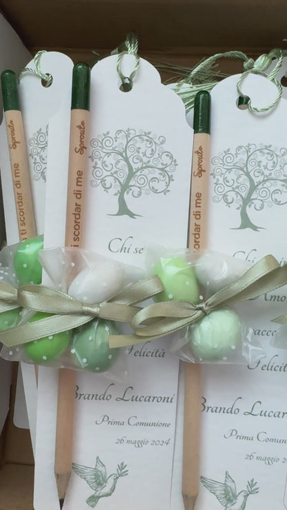 Segnalibro Personalizzato Comunione-Cresima con Matita Seminabile e confetti