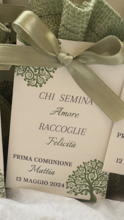 Porta Confetti in Sacchettino cotone grezzo personalizzato Comunione-Cresima