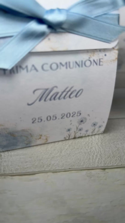 Porta confetti Comunione e Cresima – Cofanetto a scorrimento degustazione personalizzabile (9 confetti)